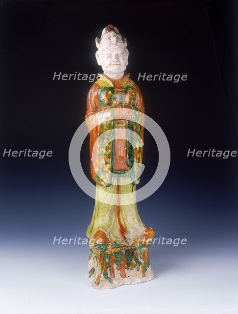 Sancai pottery figure of an official of Khotanese type, High Tang period, China, 684-756. Artist: Unknown