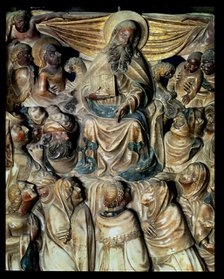 Alabaster altarpiece of the main altar or Santa Tecla altar of the Tarragona Cathedral, detail of…