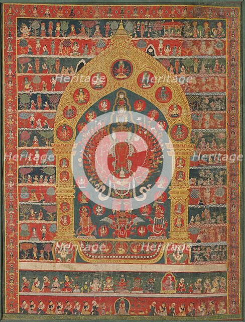 Painted Banner (Thangka) of the Avalokiteshvara Incarnation of the Rain God Rato..., 18th/19th cent. Creator: Unknown.