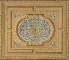 Design for a ceiling decorated with bands of oak leaves and a central panel of scrolls..., 1830-97. Creators: Jules-Edmond-Charles Lachaise, Eugène-Pierre Gourdet.