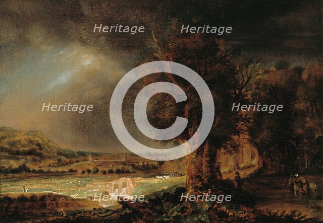 Landscape with the Good Samaritan, 1700-1799. Creator: School of Rembrandt van Rijn.