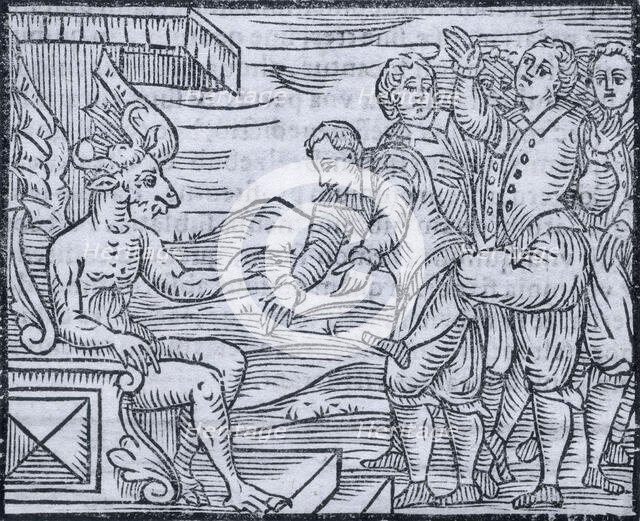 Sorcerers paying homage to the devil, 1608. Creator: Unknown.