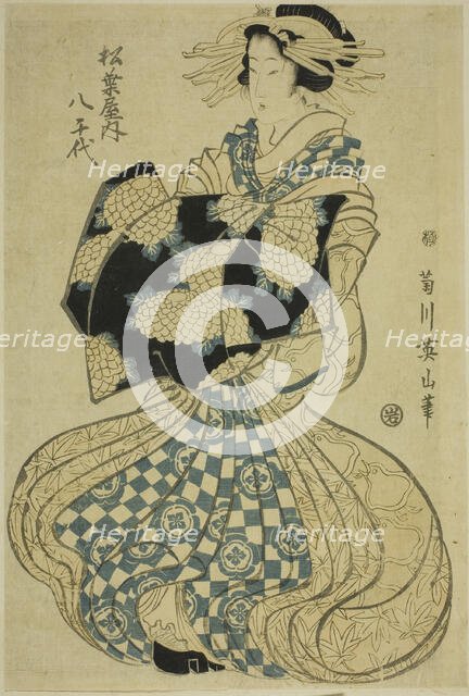 The courtesan Yachiyo of Matsubaya, from an untitled series of courtesans on parade, Japan, c. 1814. Creator: Kikukawa Eizan.