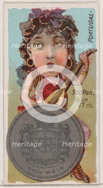 Portugal, 500 Reis, from the series Coins of All Nations (N72, variation 2) for Duke brand..., 1889. Creator: Unknown.