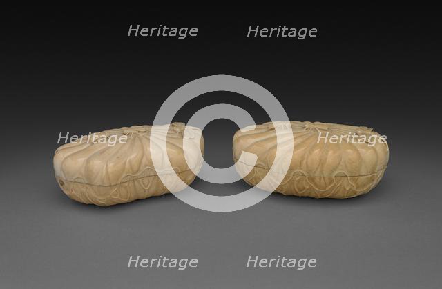 Pair of Boxes in Form of Lotus Leaf, 1700s. Creator: Unknown.