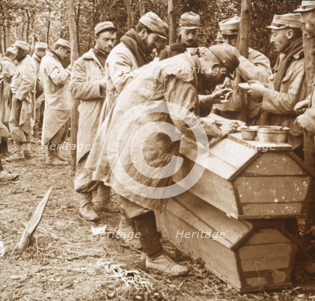 Macabre meal, Carency, northern France, c1914-c1918.  Artist: Unknown.