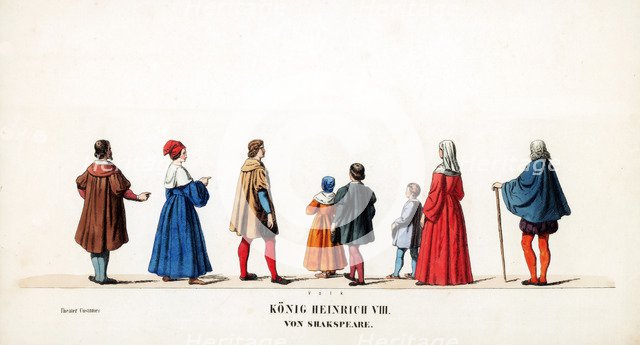 Theatre costume designs for Shakespeare's play, Henry VIII, 19th century. Artist: Unknown