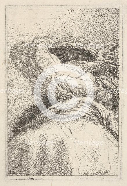 Man in a turban, depicted in bust length format from behind in three-quarters view, fr..., ca. 1770. Creator: Giovanni Battista Tiepolo.