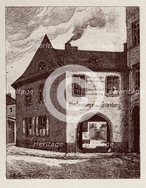 House in Mainz, Germany, where John Gutenberg was the first printing. Drawing from 1900.