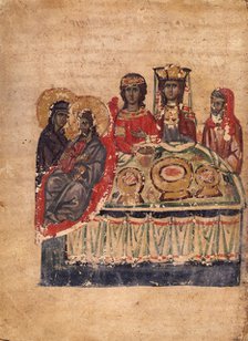 The Wedding Feast at Cana (Manuscript illumination from the Matenadaran Gospel), 1332.