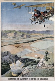 Members of the French air corps on bomb practice at Chalons, 1912. Artist: Unknown