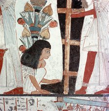 A detail of a painting of a funeral ceremony from the tomb of Nebamun and Ipuki, sculptors to Akhenaten and Tutankhamun.