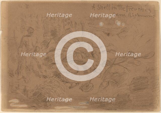 A Shell in the Trenches before Richmond [recto], 1862. Creator: Winslow Homer.