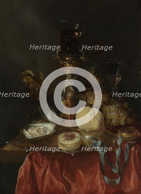 Still Life with Silver-Gilt Glass Holder, c.1654-c.1660. Creator: Abraham van Beyeren.