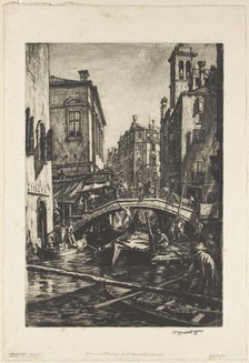 Canal and bridge of SS. Apostoli, Venice, c.1929. Creator: David Muirhead Bone.