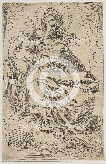 Madonna and Child on clouds, 17th century. Creator: Attributed to Simone Cantarini (Italian, Pesaro 1612-1648 Verona).
