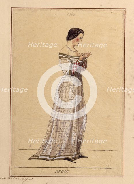 Tracing of a young woman in French medieval dress, pre-1849.  Creator: John Everett Millais.