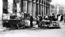 Burned out vehicles in the Rue de Castiglione, liberation of Paris, 25 August 1944. Artist: Unknown