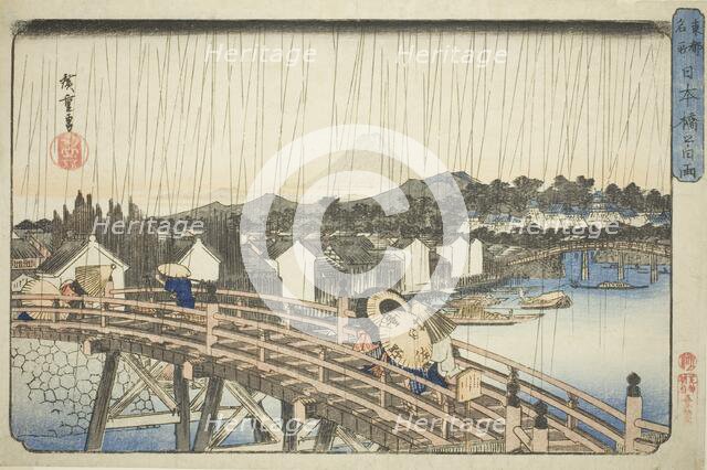 Rain at Nihonbashi Bridge (Nihonbashi no hakuu), from the series "Famous Places in the..., c1832/38. Creator: Ando Hiroshige.