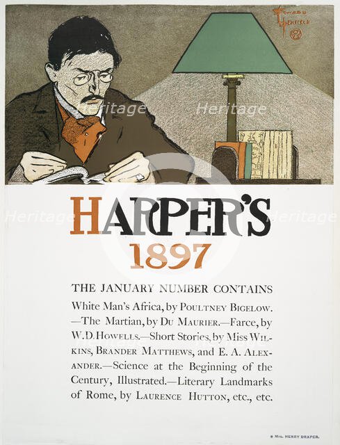 Harper's 1897, The January Number Contains White Man's Africa, by Poultney Bigelow..., c1897. Creator: Edward Penfield.