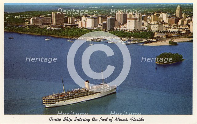 Cruise ship entering the Port of Miami, Florida, USA, 1961. Artist: Unknown