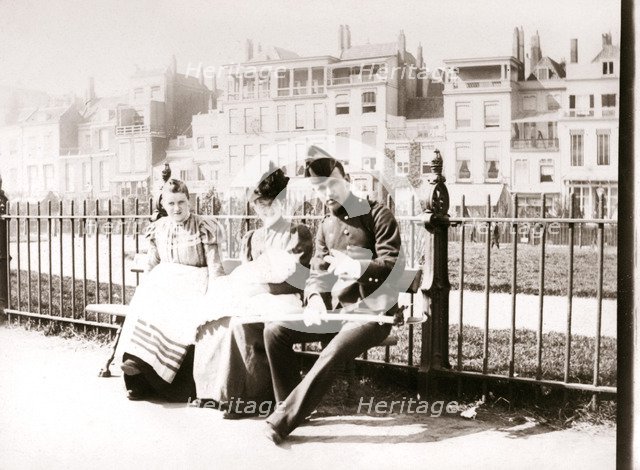 People on a bench, Rotterdam, 1898. Artist: James Batkin