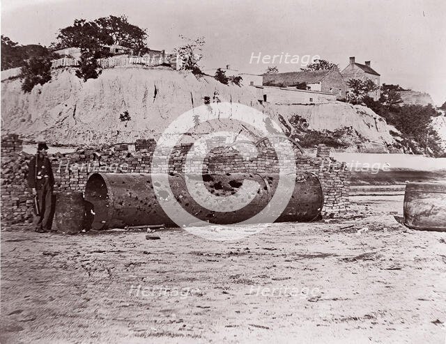 Smokestack of Confederate Ram Merrimac at Richmond/Remains of Ironclad Ram "Virginia #2", ..., 1865. Creator: Alexander Gardner.