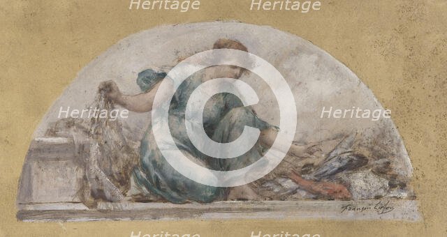 Sketch for the dining room of the Hotel de Ville, Fishing, 1893. Creator: Francois Lafon.