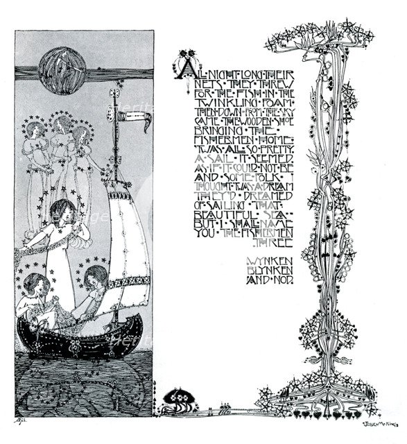 An illustration for Wynken, Blynken and Nod, 1899.Artist: Jessie Marion King