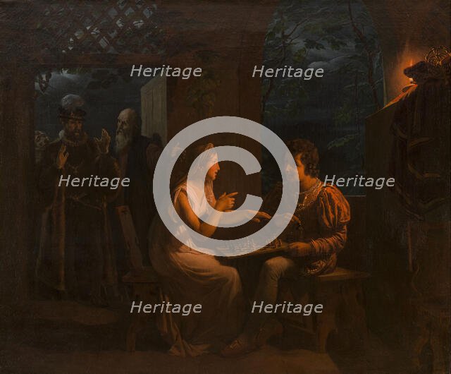Miranda fait une partie d'échec avec Ferdinand qu'elle accuse, en plaisantant, de tricher, 1822. Creator: Gillot Saint-Evre.