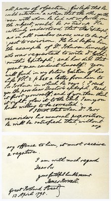 Letter from James Boswell to Edmond Malone, 13th April 1795.Artist: James Boswell