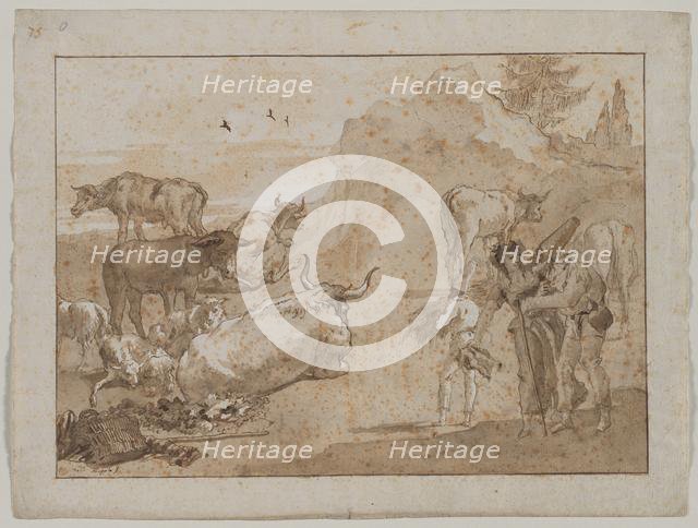 Sheep and Cows, 1790s. Creator: Giovanni Domenico Tiepolo (Italian, 1727-1804).