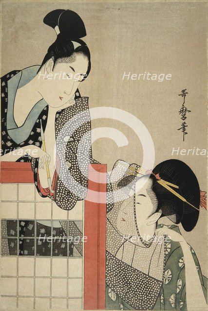 Lady and Gentleman by a Screen, 1797.  Creator: Utamaro, Kitagawa (1753-1806).