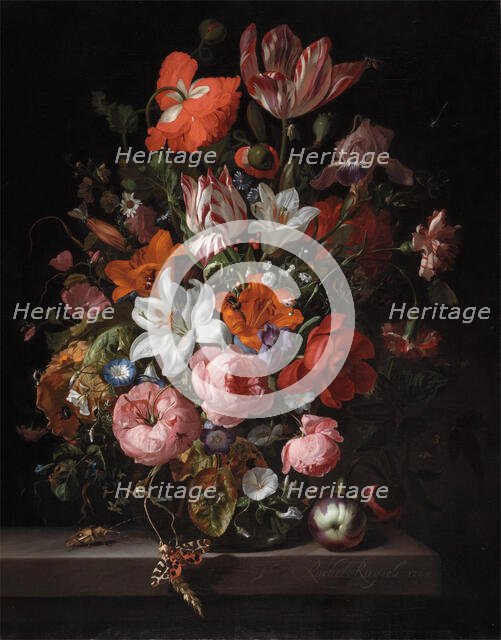Flowers in a Glass Vase, 1704. Creator: Rachel Ruysch.