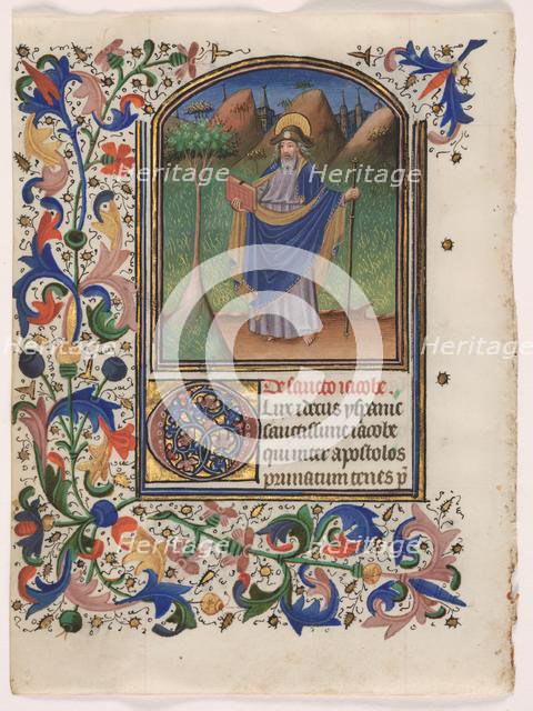 Leaf from a Book of Hours: Saint James the Greater, c. 1440-1450. Creator: Master of the Gold Scrolls (Belgian).