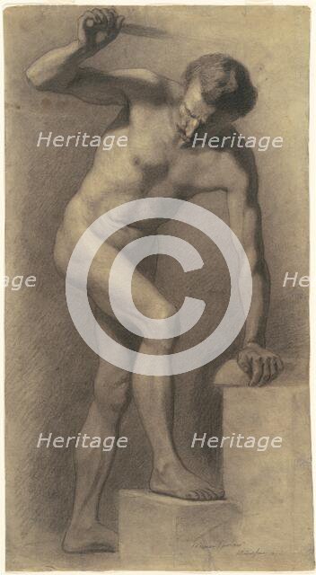 Male Nude on Steps, 1872. Creator: Walter Shirlaw.