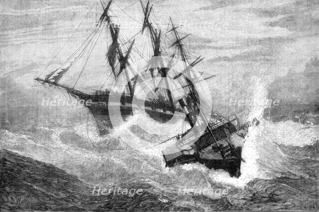 A Channel tug trying to get a rope on board a distressed vessel in a storm, 1881. Creator: John Greenaway.