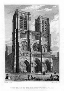 West front of the Church of Notre Dame de Paris, France, 1828. Artist: J Tingle
