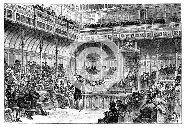 Benjamin Disraeli introducing his reform bill in the House of Commons, c1867. Artist: Unknown