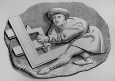 Carpenter's apprentice working with a large square, 1457-1470, (1878).  Creator: Unknown.