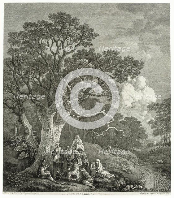 Wooded Landscape with Gypsies Gathered Round a Fire, 1753/54. Creator: Thomas Gainsborough.