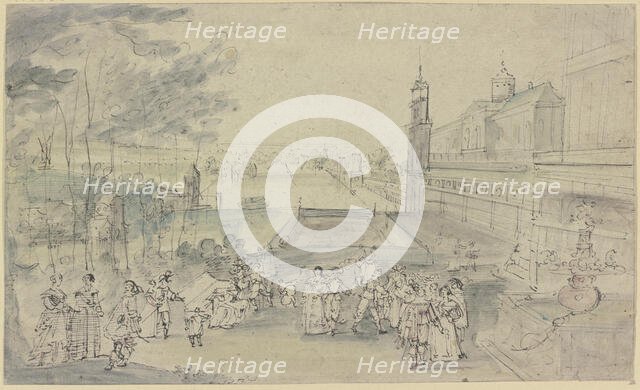 View of a castle with a garden party, mid-17th century. Creator: Johann Wilhelm Baur.