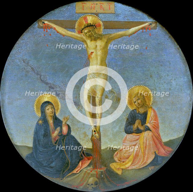 The Crucifixion with Mary and Saint John the Evangelist (Tondo), c. 1440. Creator: Angelico, Fra Giovanni, da Fiesole (ca. 1400-1455).