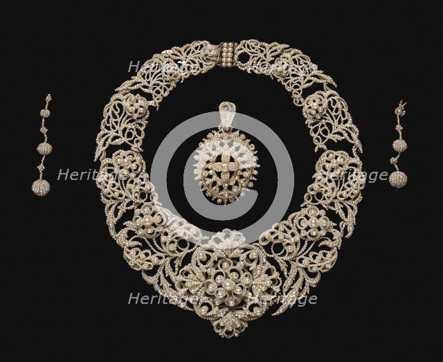Parure: Necklace, Pendant, Earrings , c. 1850. Creator: Unknown.