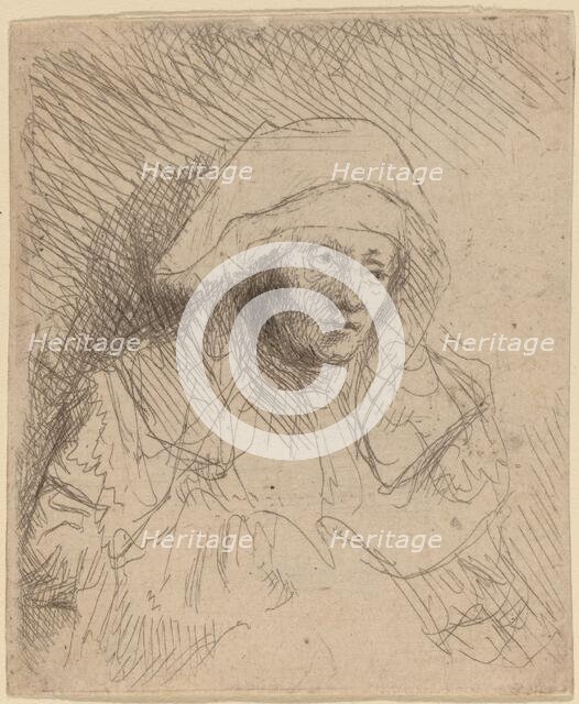 Sick Woman with a Large White Headdress (Saskia), c. 1641/1642. Creator: Rembrandt Harmensz van Rijn.