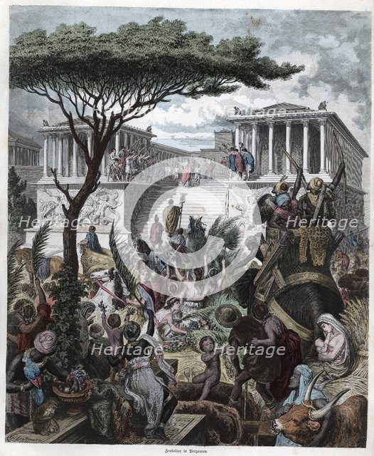 Ancient History. Greece. Temple of Jupiter in Pergamum. German engraving, 1865.