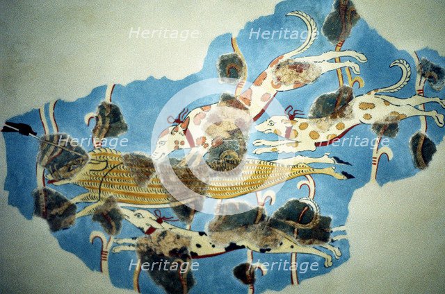 Fresco of a hunting scene (partially restored) from Tirins, Greece, Homeric period, c1000-c700 BC. Artist: Unknown
