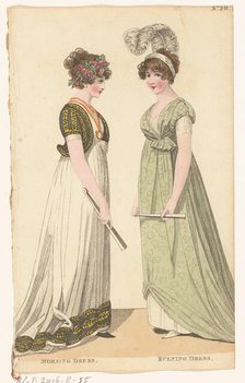 Magazine of Female Fashions of London and Paris, No. 28: Morning Dress; Evening Dress., 1798-1806. Creator: Unknown.