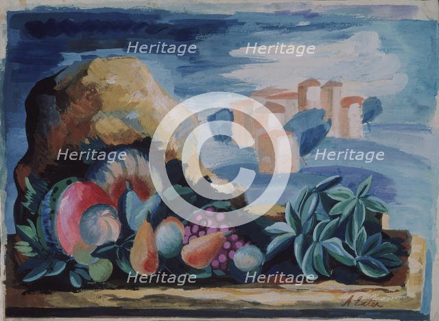 Still life with a landscape, 1930s. Artist: Exter, Alexandra Alexandrovna (1882-1949)