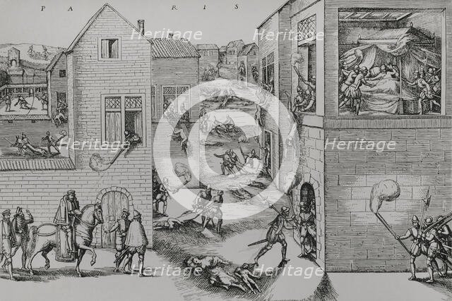Assassination attempt of Gaspar de Coligny, (1519-1572) by means of an attack on 22 Aug 1572 (1877). Creator: Unknown.